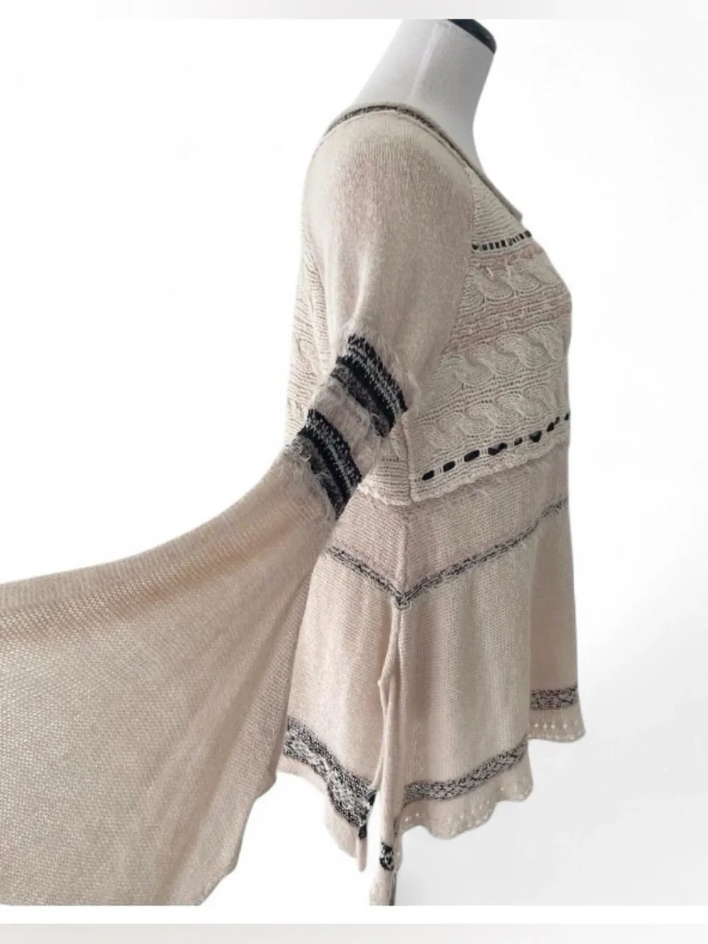 FP Craft Time Bell Sleeve sweater cream S fairy grunge distressed flowy boho